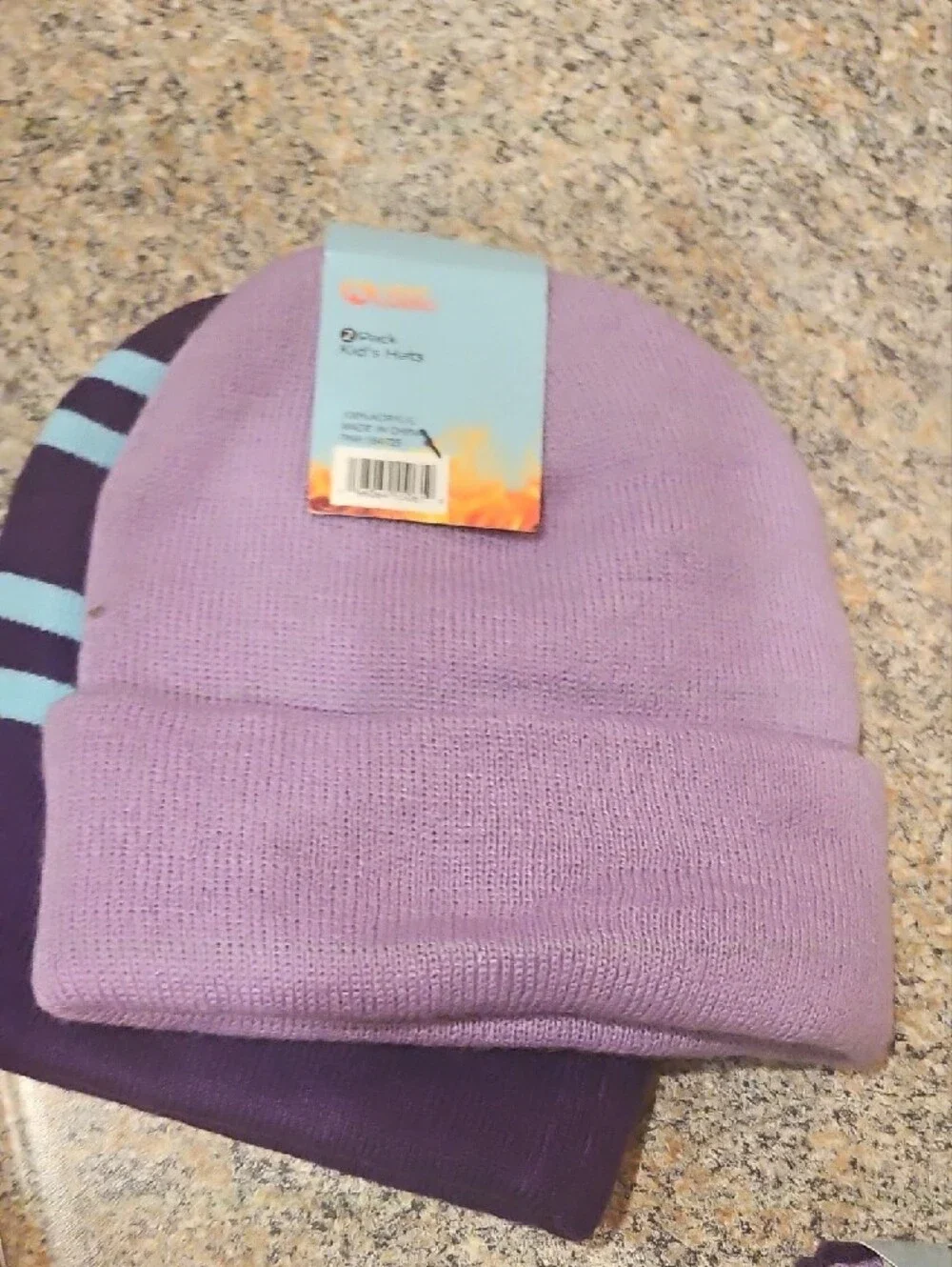Kids Purple & Light Blue Beanie, Hat & Glove Set